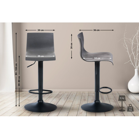 Taburete de bar Hover Gris,Metal negro mate