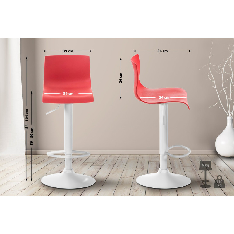 Taburete de bar Hover Rojo,Metal blanco mate