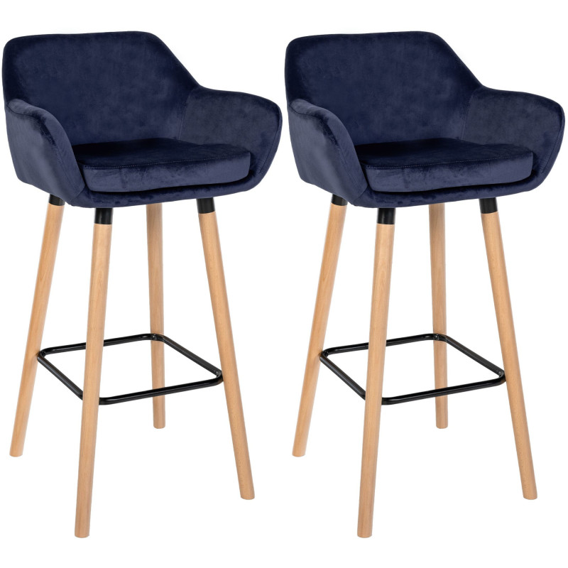 Ensemble de 2 tabourets de bar Grant en velours bleu foncé