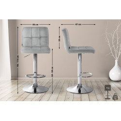 Ensemble de 2 tabourets de bar en velours Pérou, chromés gris