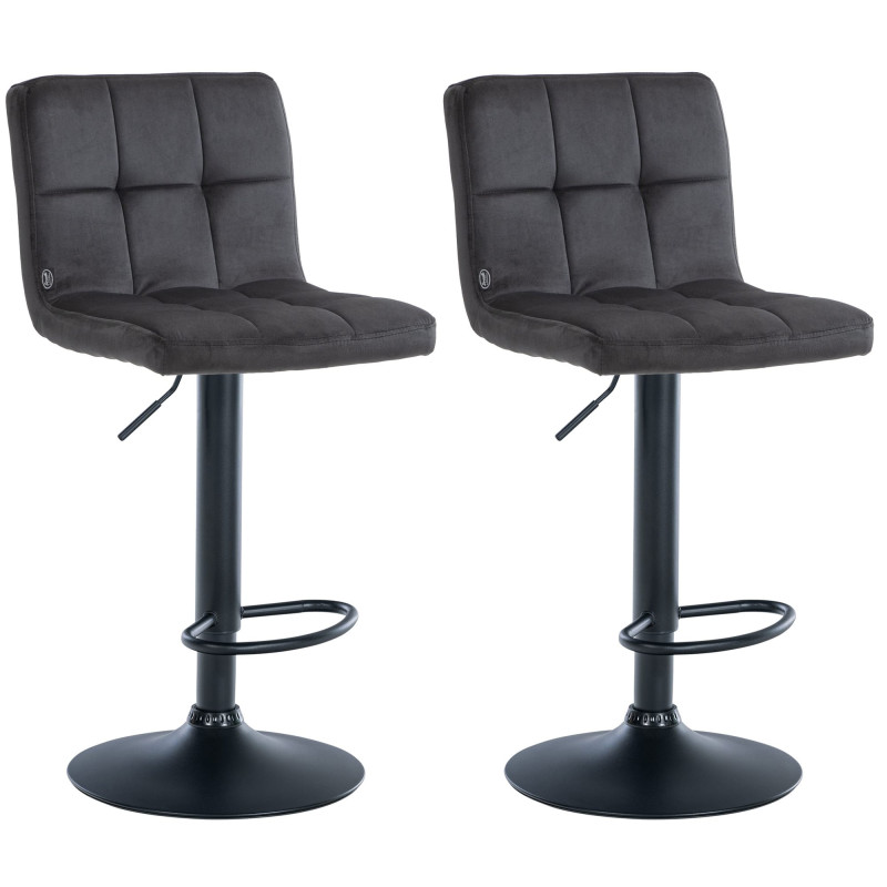 Lot de 2 tabourets de bar Pérou velours noir noir
