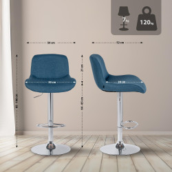 Ensemble de 2 tabourets de bar Solon, chromés et en tissu bleu