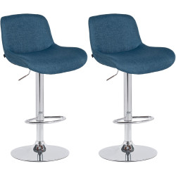 Ensemble de 2 tabourets de bar Solon, chromés et en tissu bleu