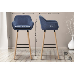 Ensemble de 2 tabourets de bar Grant en tissu bleu foncé