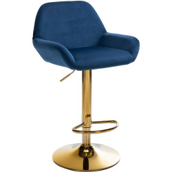 Tabouret de bar Braga en velours doré bleu