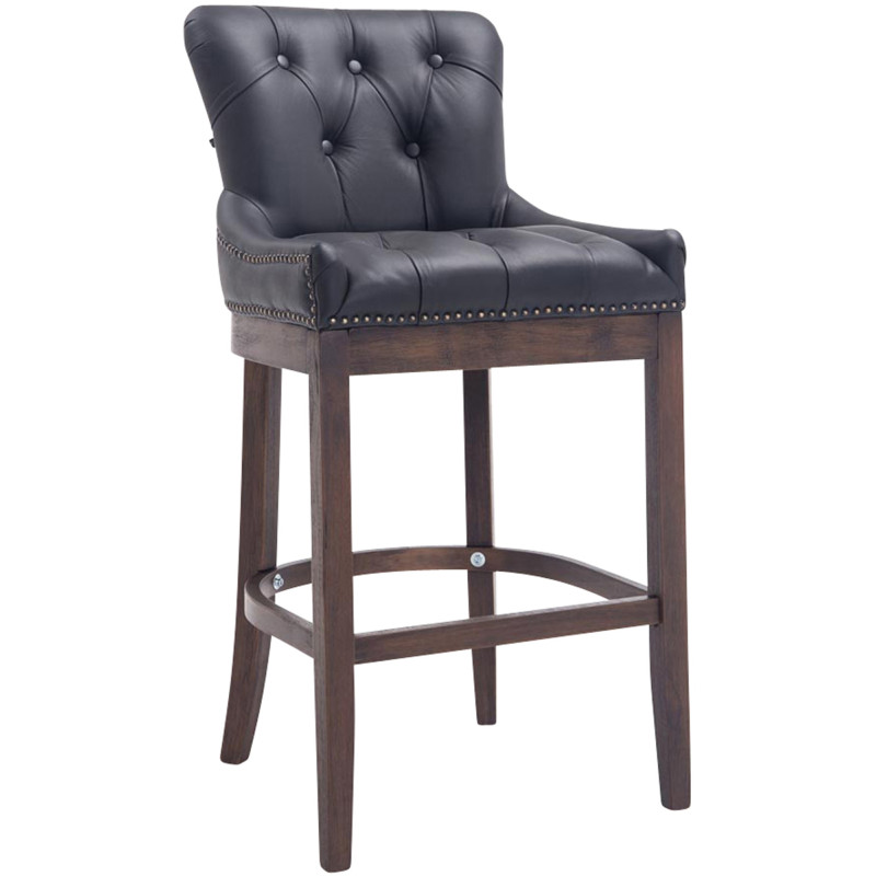 Tabouret de bar Lakewood en cuir véritable, style antique noir