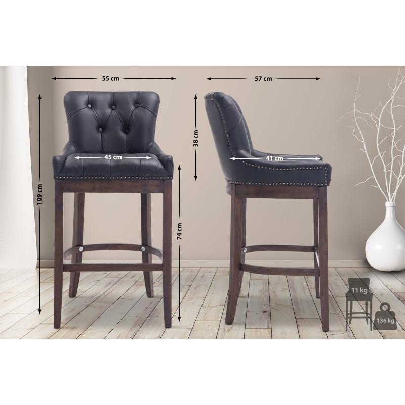 Tabouret de bar Lakewood en cuir véritable, style antique noir
