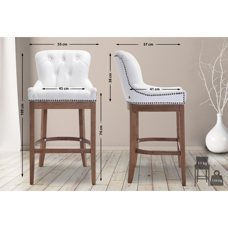 Tabouret de bar Lakewood en cuir véritable, couleur antique clair blanc