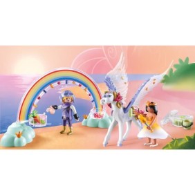 PLAYMOBIL - Princess Magic - Cheval ailé a décorer avec princesse, chevalier et arc-en-ciel - Des 4 ans