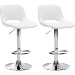 Ensemble de 2 tabourets de bar Camden, similicuir, chromés blanc