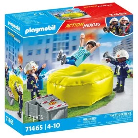 PLAYMOBIL 71465 Pompiers avec coussin de sauvetage - Action Heroes - Les pompiers - Des 4 ans