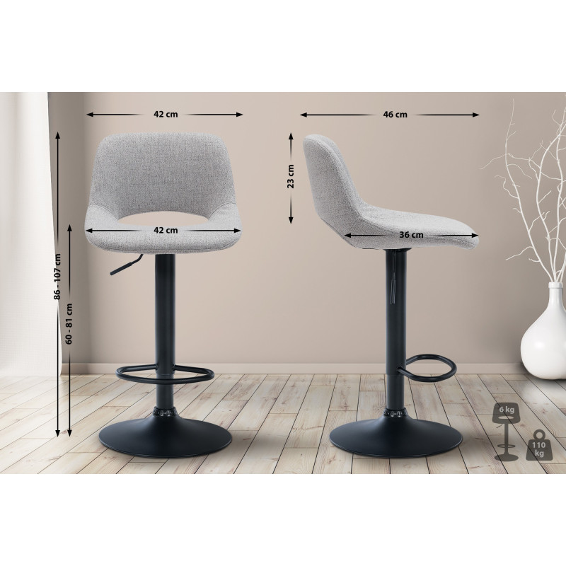Lot de 2 tabourets de bar Camden, en tissu noir gris clair