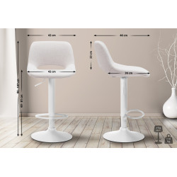 Ensemble de 2 tabourets de bar Camden, tissu blanc crème