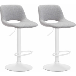 Set de 2 Taburetes de bar en tela Gris claro,Metal blanco mate