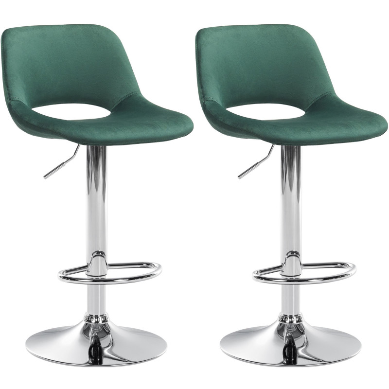 Ensemble de 2 tabourets de bar Camden en velours chromé vert