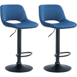 Set de 2 Taburetes de bar Camden en terciopelo Azul,Metal negro mate