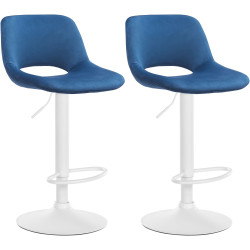 Lot de 2 tabourets de bar en velours Camden en blanc et bleu
