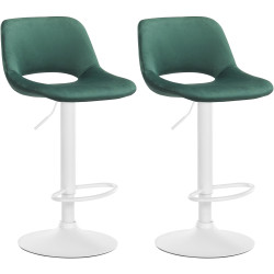 Ensemble de 2 tabourets de bar Camden en velours blanc vert