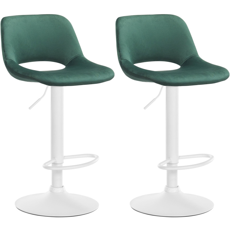 Ensemble de 2 tabourets de bar Camden en velours blanc vert