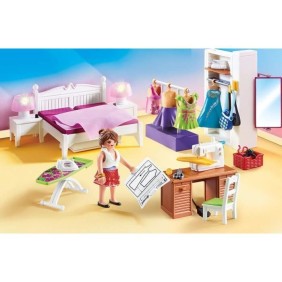 PLAYMOBIL - 70208 - Dollhouse La Maison Traditionnelle - Chambre avec espace couture