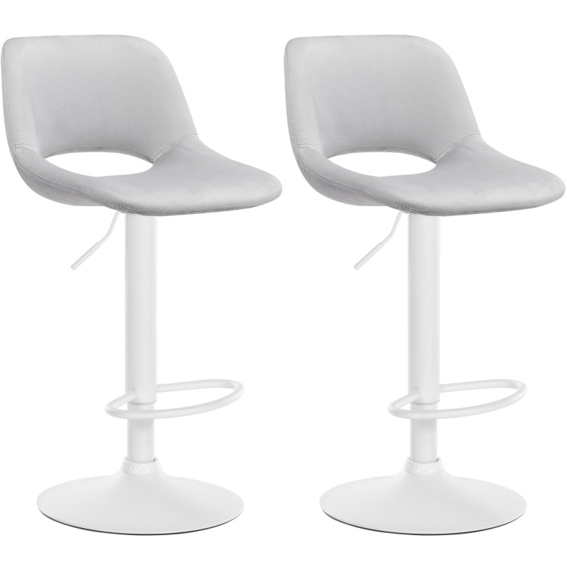 Ensemble de 2 tabourets de bar Camden en velours blanc gris clair