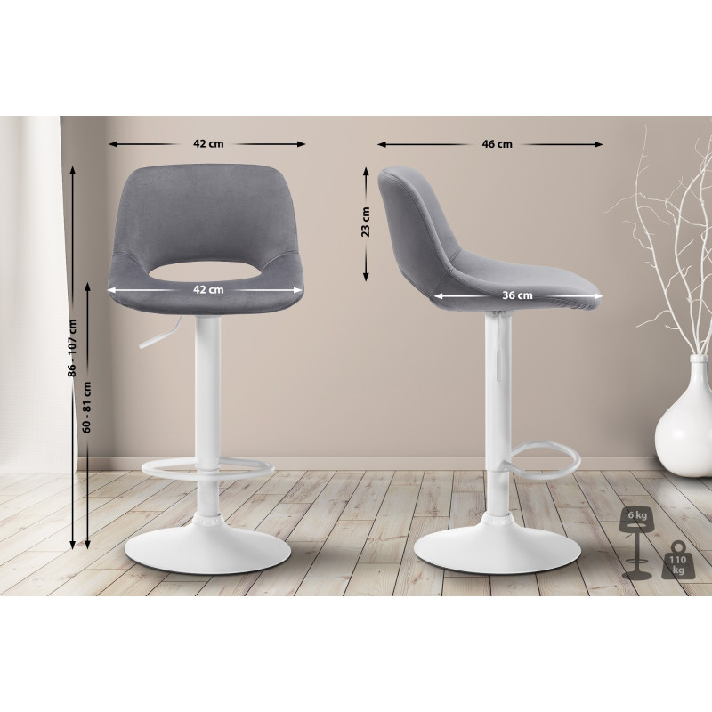 Ensemble de 2 tabourets de bar Camden en velours blanc gris foncé