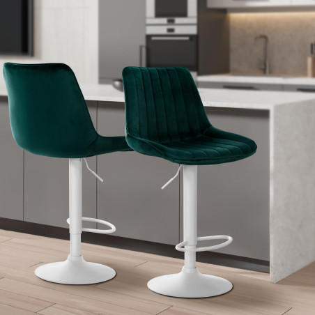 Tabouret de bar Toni velours blanc vert