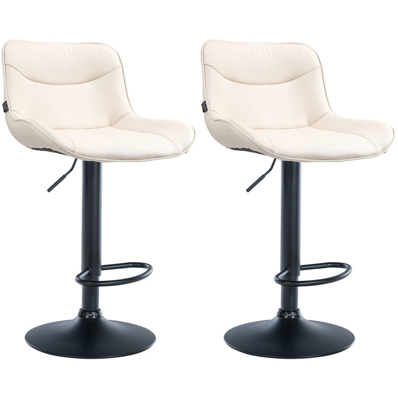 Lot de 2 tabourets de bar Vonore, similicuir, noir crème