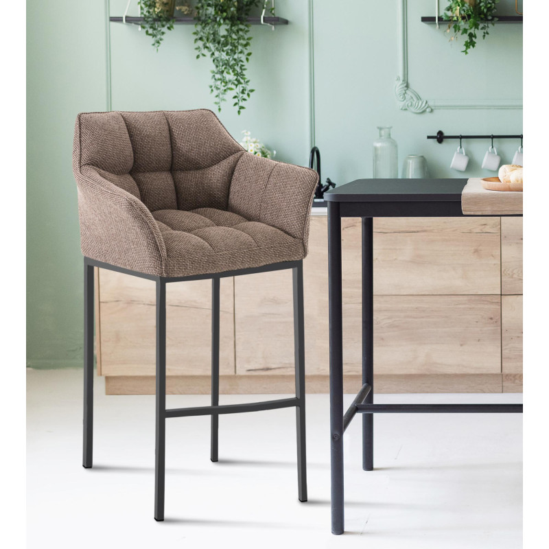 Tabouret de bar en tissu Damaso B avec structure à 4 pieds terre brune