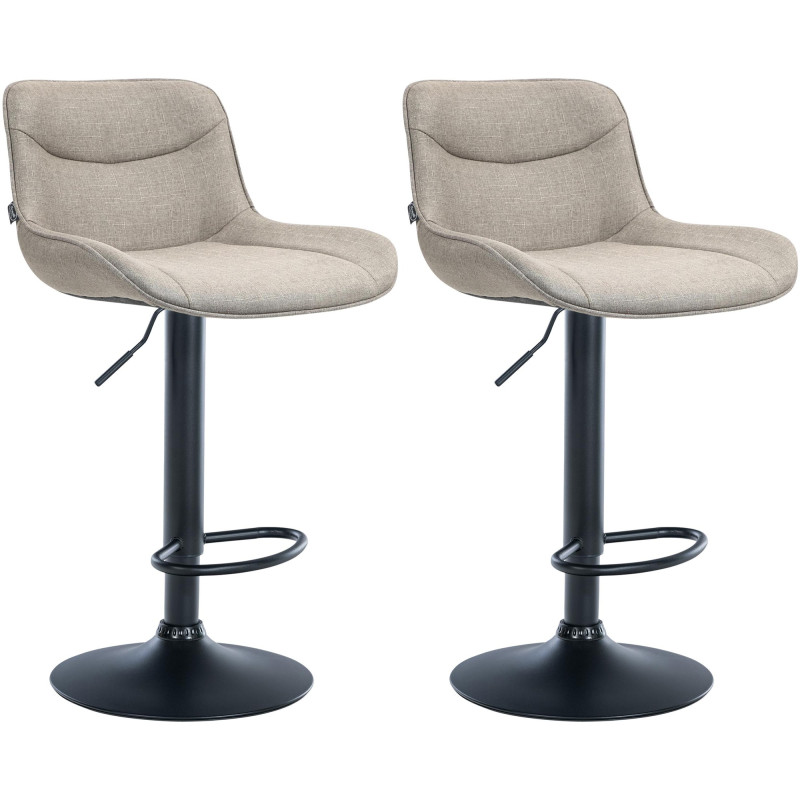 Lot de 2 tabourets de bar Vonore, tissu, noir taupe