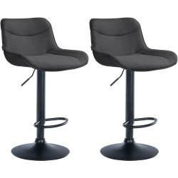 Lot de 2 tabourets de bar Vonore tissu noir gris foncé