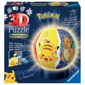 Puzzle 3D Ball illuminé Pokémon - Ravensburger - 72 pieces numérotées - Socle lumineux - A partir de 6 ans