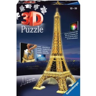 Puzzle 3D Tour Eiffel illuminée - Ravensburger - 216 pieces - sans colle - avec LEDS couleur - Des 10 ans