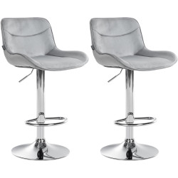 Set di 2 sgabelli da bar Vonore in velluto grigio,cromo