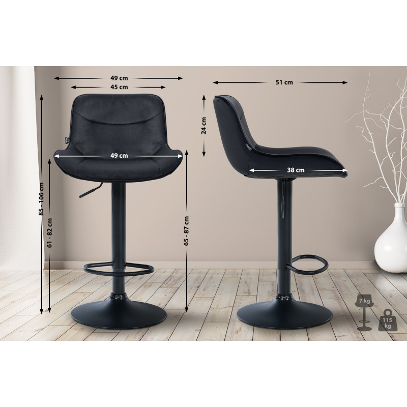 Lot de 2 tabourets de bar Vonore velours noir noir