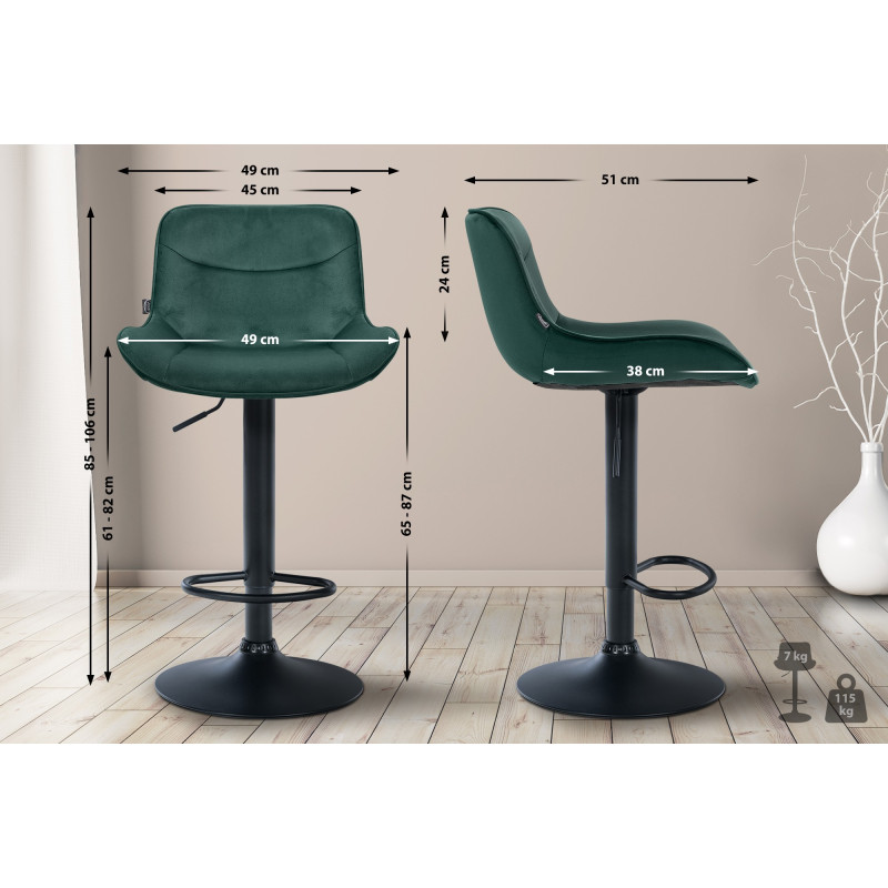 Lot de 2 tabourets de bar Vonore velours noir vert
