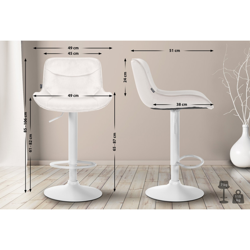 Lot de 2 tabourets de bar Vonore velours blanc crème