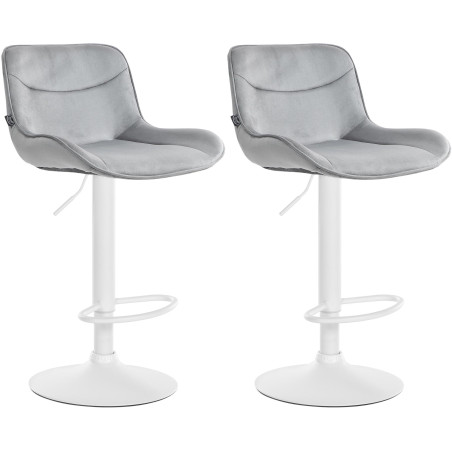 Lot de 2 tabourets de bar Vonore velours blanc gris