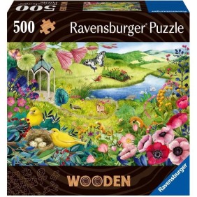 Puzzle en bois Jardin de la nature 500 pieces robustes et naturelles dont 40 figurines en bois (whimsies), Qualité premium - Pou