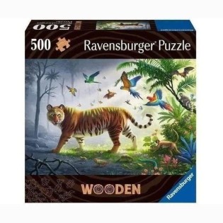 Puzzle en bois Tigre de la jungle 500 pieces robustes et naturelles dont 40 figurines en bois (whimsies), Qualité premium - Pour