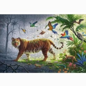 Puzzle en bois Tigre de la jungle 500 pieces robustes et naturelles dont 40 figurines en bois (whimsies), Qualité premium - Pour