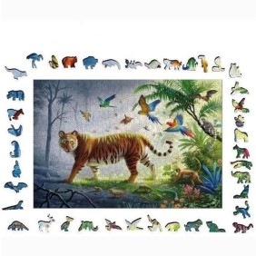 Puzzle en bois Tigre de la jungle 500 pieces robustes et naturelles dont 40 figurines en bois (whimsies), Qualité premium - Pour