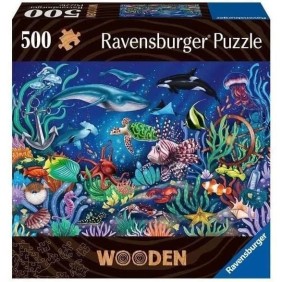 Puzzle en bois Monde marin coloré 500 pieces robustes et naturelles dont 40 figurines en bois (whimsies), Qualité premium - Pour