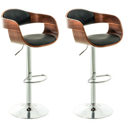 Lot de 2 tabourets de bar Kingston C, similicuir, noyer/noir