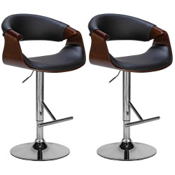 Set de 2 taburetes de bar Foley en polipiel Nogal/negro