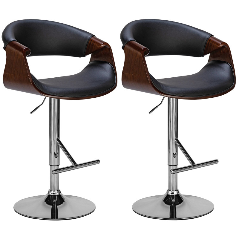 Set de 2 taburetes de bar Foley en polipiel Nogal/negro