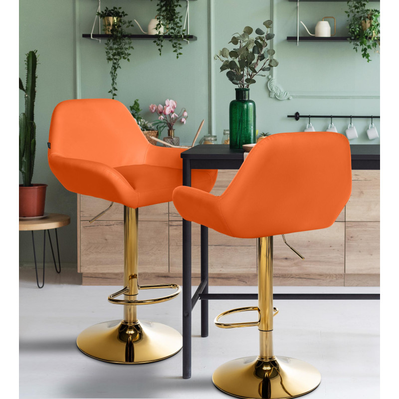 Lot de 2 tabourets de bar Braga Gold simili cuir orange
