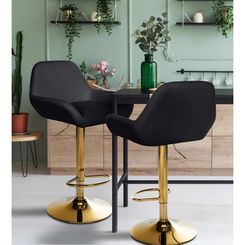Lot de 2 tabourets de bar Braga Gold simili cuir noir