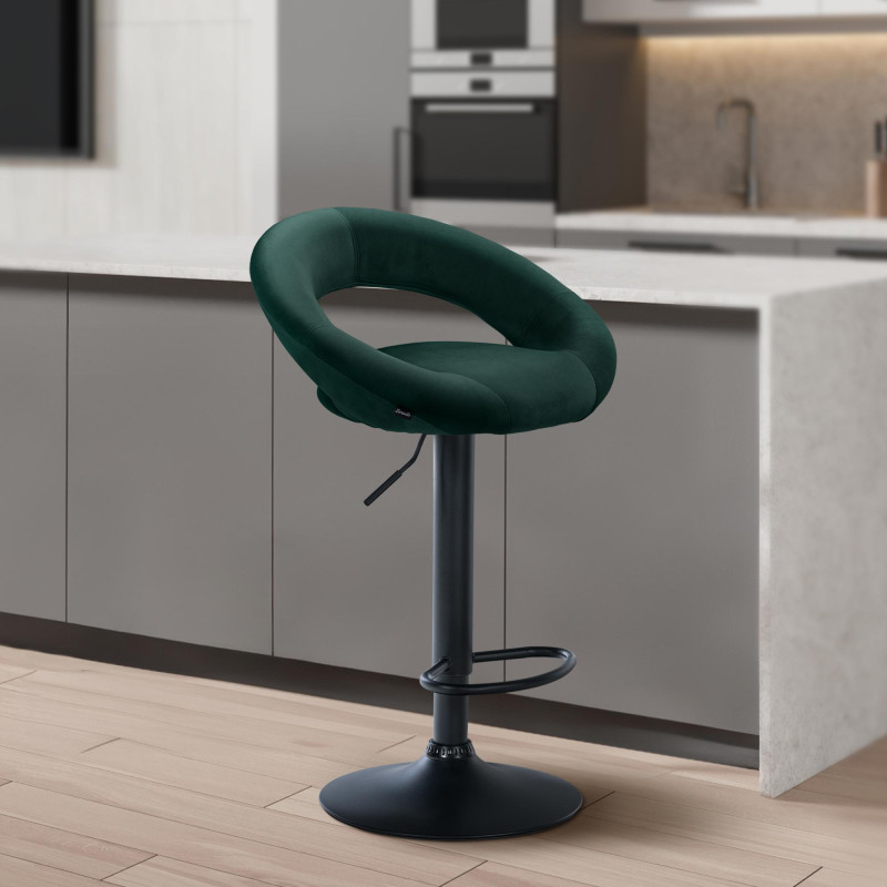Tabouret de bar Olinda velours noir vert