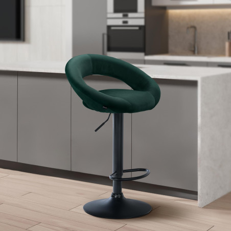 Tabouret de bar Olinda en velours noir vert